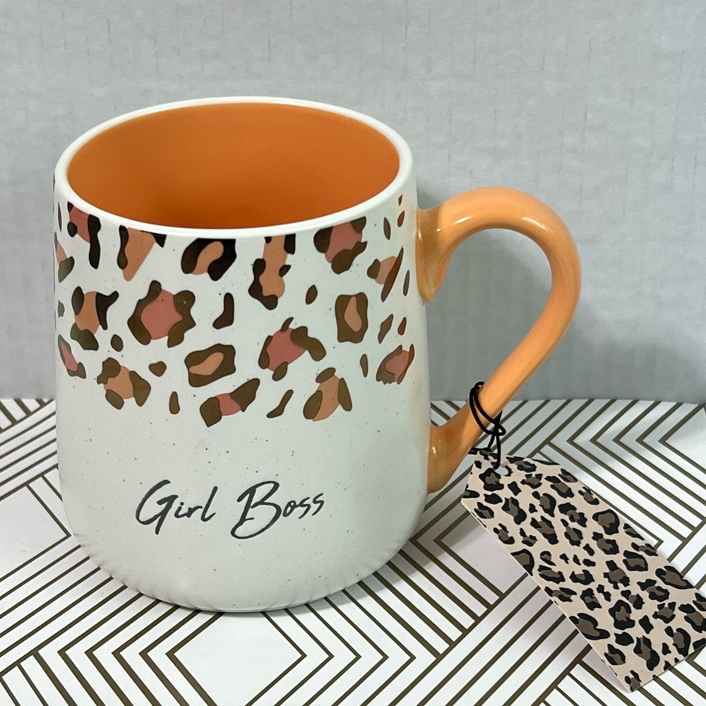 GIRL BOSS Ceramic Coffee Tea Mug 20oz Animal Print Leopard Women Empowerment